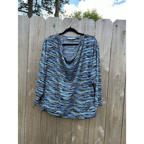 SAG HARBOR stretch Blue green Black Blouse wavy long sleeve size xl fall‎ winter - Picture 3 of 9